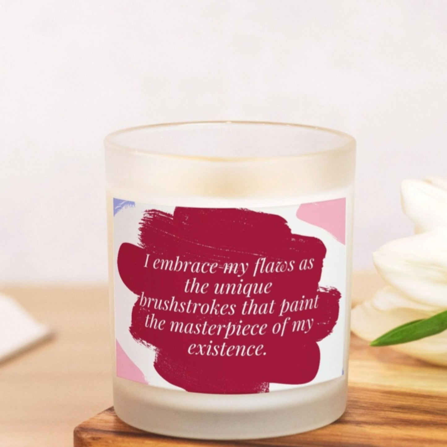 I Embrace My Flaws Candle Premium Non-Toxic Wood Wick Candle Frosted Glass (Hand Poured 11 oz)