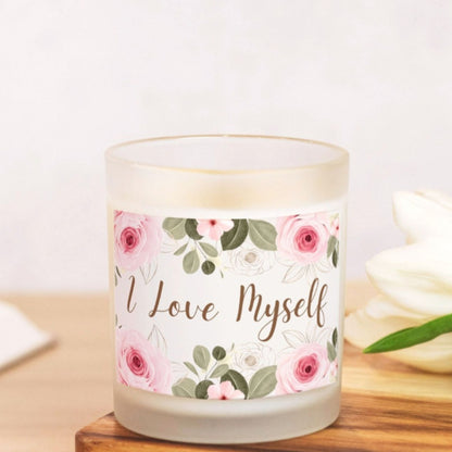 I Love Myself Candle Premium Non-Toxic Wood Wick Candle Frosted Glass (Hand Poured 11 oz)