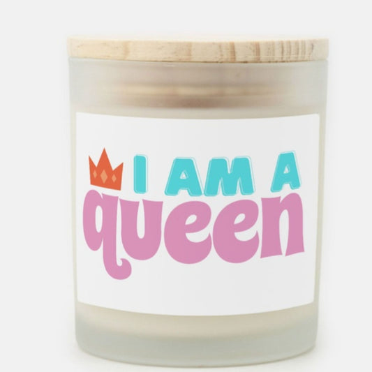 I Am A Queen Candle Premium Non-Toxic Wood Wick Candle Frosted Glass (Hand Poured 11 oz)