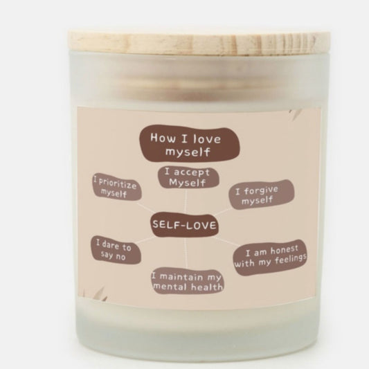 How I love Myself Candle Premium Non-Toxic Wood Wick Candle Frosted Glass (Hand Poured 11 oz)