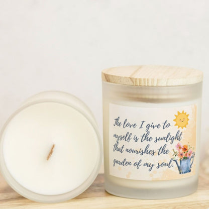 The Love I Give To Myself Candle Premium Non-Toxic Wood Wick Candle Frosted Glass (Hand Poured 11 oz)