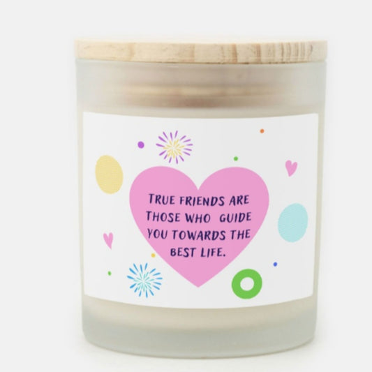 True Friends Meaning Candle Premium Non-Toxic Wood Wick Candle Frosted Glass (Hand Poured 11 oz)