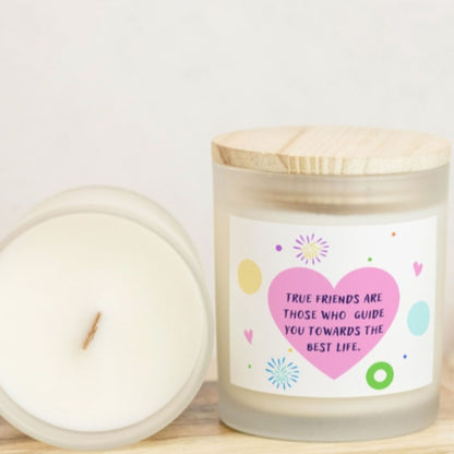 True Friends Meaning Candle Premium Non-Toxic Wood Wick Candle Frosted Glass (Hand Poured 11 oz)