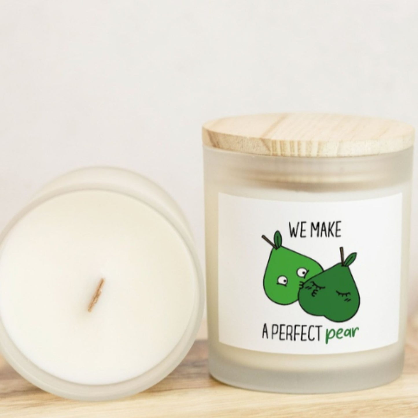 We Make A Perfect Pear Candle Premium Non-Toxic Wood Wick Candle Frosted Glass (Hand Poured 11 oz)