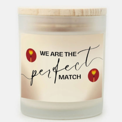 We Are The Perfect Match Candle Premium Non-Toxic Wood Wick Candle Frosted Glass (Hand Poured 11 oz)